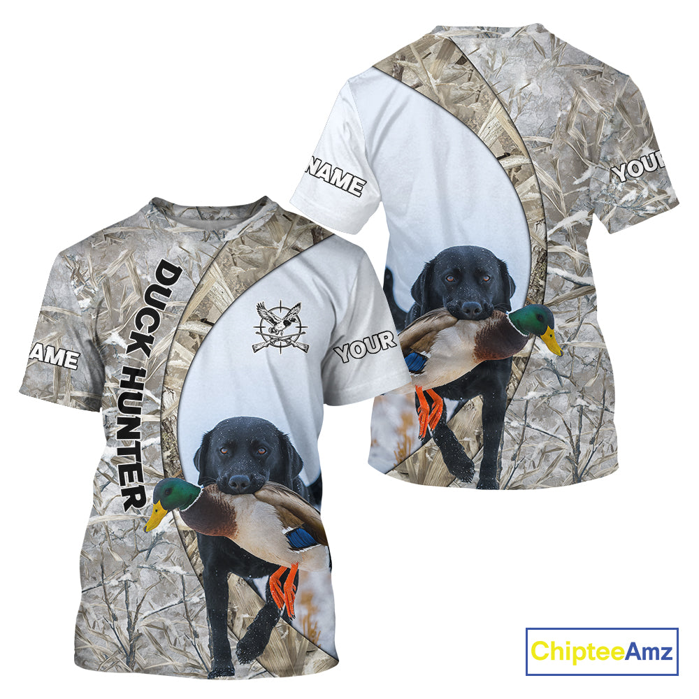 Duck Hunting Winter Camo Black Lab 3D All-Over Printed Shirt, Gift for Waterfowl Hunters NHT250