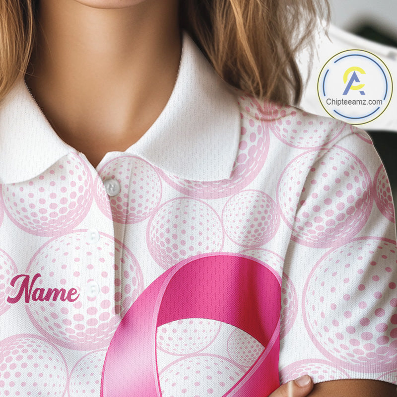 Swing Strong Fight Stronger Pink Ribbon Custom Breast Cancer Ladies Golf Polo Shirt NHT796