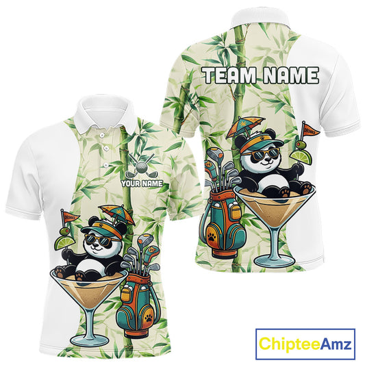 Funny Tropical Bamboo Panda Bear Apparel, Custom Name Performance Golf Jersey For Men