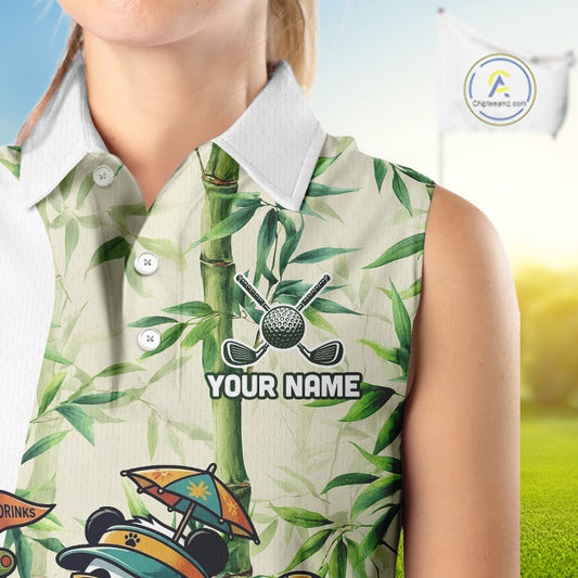 Funny Tropical Bamboo Panda Bear Apparel, Custom Name Performance Golf Jersey For Womens NHT958