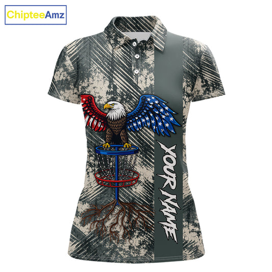 Disc Golf Polo Shirt With Patriotic Eagle Design, Customizable Name, Unisex Sports Jersey For Womens NHT806