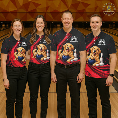 Golden Retriever Bowling Shirt Custom Name Black Red Personalized Team Jersey Gift For Women NHT1271