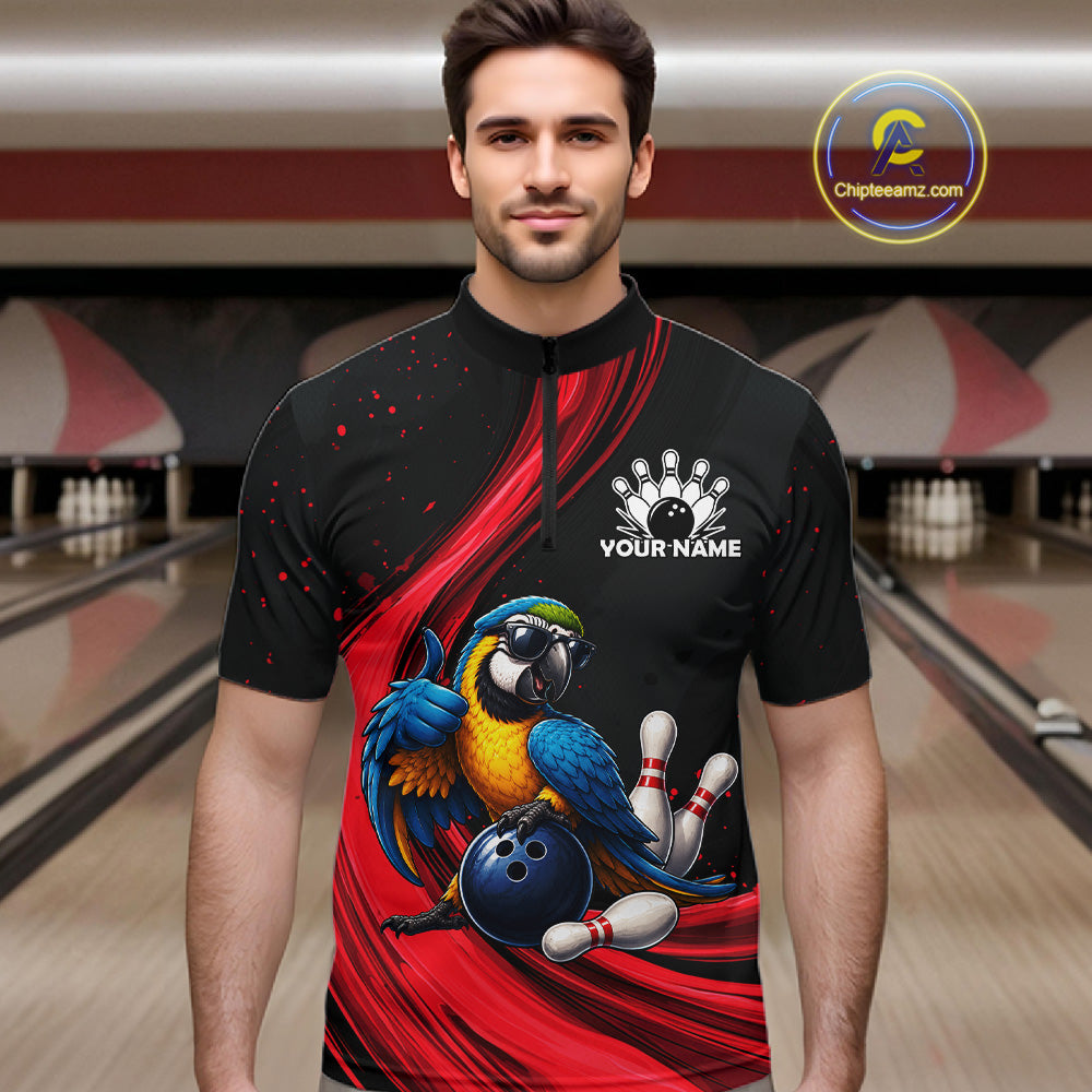 Blue Gold Macaw Bowling Shirt Custom Name Black Red Bowling Ball Personalized Team Jersey For Men NHT1272