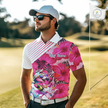 Load image into Gallery viewer, Custom Flamingo Funny Mens Golf Polo Shirt – Personalized Tropical Flower Design NHT595