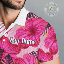 Load image into Gallery viewer, Custom Flamingo Funny Mens Golf Polo Shirt – Personalized Tropical Flower Design NHT595