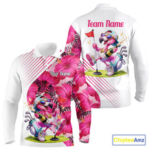Load image into Gallery viewer, Custom Flamingo Funny Mens Golf Polo Shirt – Personalized Tropical Flower Design NHT595