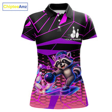 Load image into Gallery viewer, Custom Neon Raccoon Bowling Jersey for Women | Personalized Team Polo