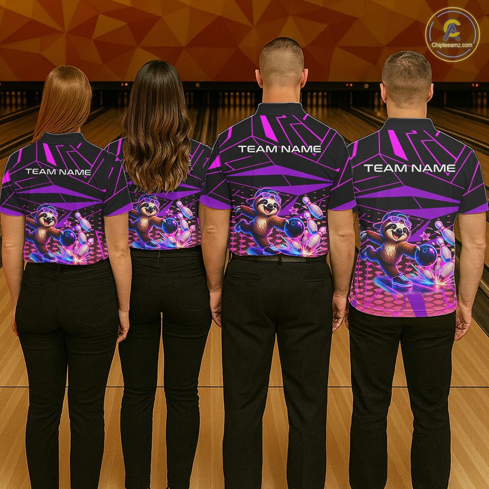 Custom Bowling Team Polo Shirt Neon Sloth Bowling Personalized Name Jersey For Men NHT1139