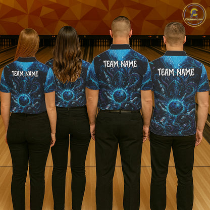 Custom Blue Kraken Bowling Jersey For Men Bowling Team Shirts Bowling League Polo & 1/4 Zip NHT1149