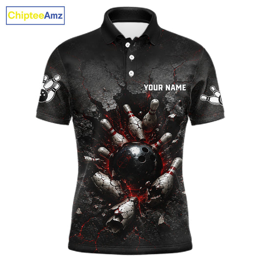 Custom Cracked Wall Bowling Jersey for Men | Bowling Team Polo & 1/4 Zip