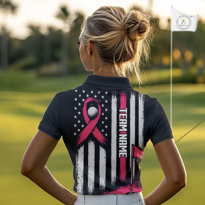 Breast Cancer Awareness Women Golf Polo Shirt Personalized Custom Name Pink Ribbon Jersey NHT1289
