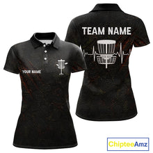 Load image into Gallery viewer, Black Flame Disc Golf Womens Polo Shirts Custom Name Disc Golf Polo Shirts Black Athletic Style NHT834