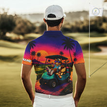 Load image into Gallery viewer, Personalized Cat Mens Golf Polo Shirt – Funny Tropical Sunset Golf Gilf For Golfer