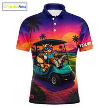 Load image into Gallery viewer, Personalized Cat Mens Golf Polo Shirt – Funny Tropical Sunset Golf Gilf For Golfer