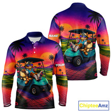 Load image into Gallery viewer, Personalized Cat Mens Golf Polo Shirt – Funny Tropical Sunset Golf Gilf For Golfer