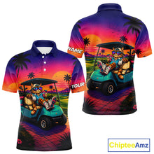 Load image into Gallery viewer, Personalized Cat Mens Golf Polo Shirt – Funny Tropical Sunset Golf Gilf For Golfer