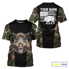 Load image into Gallery viewer, Custom Wild Boar Hunting 3D Shirt Black and Forest Camo with US Flag, Boar Hunting Gifts NHT181