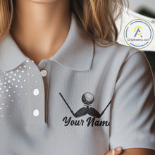 Load image into Gallery viewer, Personalized Flaming Golf Ball Womens Polo Shirt Gray Fire Design Custom Name Golf Shirts For Team NHT619
