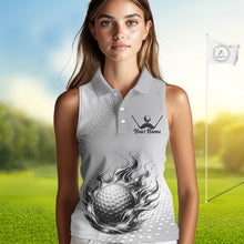 Load image into Gallery viewer, Personalized Flaming Golf Ball Sleeveless Polo Shirt Gray Fire Design Custom Name Golf Shirts For Team NHT619