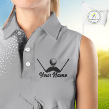Load image into Gallery viewer, Personalized Flaming Golf Ball Sleeveless Polo Shirt Gray Fire Design Custom Name Golf Shirts For Team NHT619