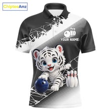 Load image into Gallery viewer, Custom White Black Cute Tiger Personalized Bowling Polo &amp; Quarter-Zip Shirt For Men 