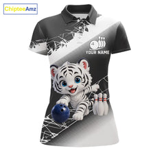 Load image into Gallery viewer, Custom White Black Cute Tiger Personalized Bowling Polo &amp; Quarter-Zip Shirt For Women 