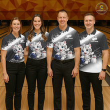 Load image into Gallery viewer, Custom White Black Cute Tiger Personalized Bowling Polo &amp; Quarter-Zip Shirt For Men NHT1160