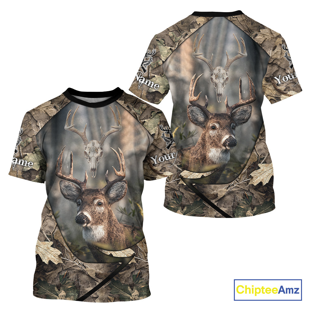 Deer Skull Hunting Camo Forest 3D All Over Printed Shirt, Personalized Hunting Shirt NHT274