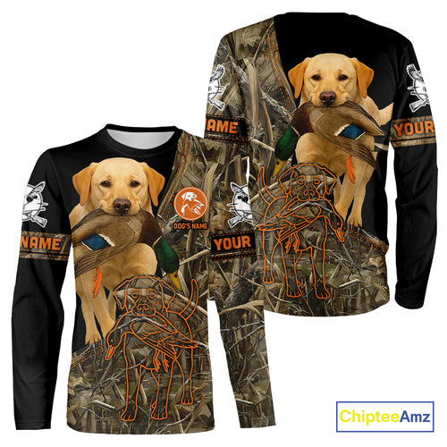 Yellow Lab Hunting Dog Customized Name All Over Print Shirts For Hunters, Duck Hunting Shirt NHT276