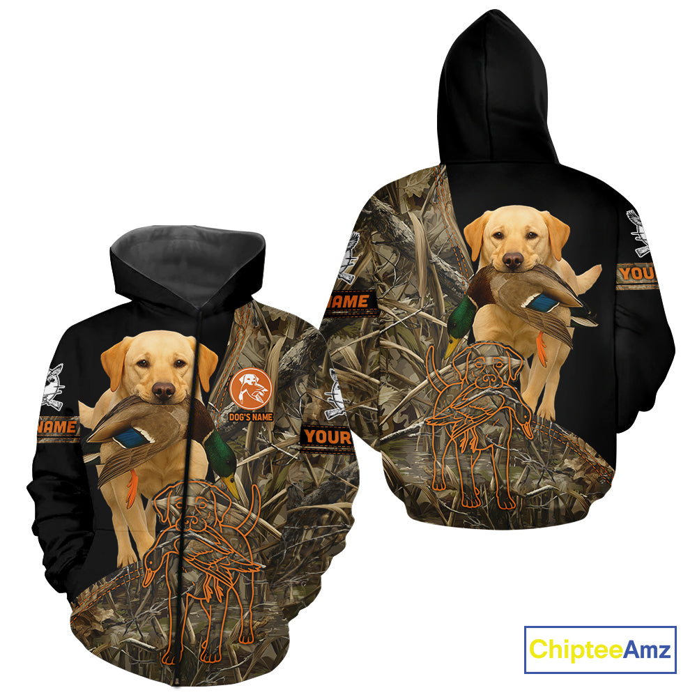 Yellow Lab Hunting Dog Customized Name All Over Print Shirts For Hunters, Duck Hunting Shirt NHT276