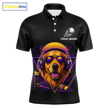 Load image into Gallery viewer, Retro Synthwave Golden Retriever Golf Polo Shirt - Funny Dog Dad Golfing Apparel