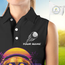 Load image into Gallery viewer, Retro Synthwave Golden Retriever Womens Sleeveless Golf Polo Shirt - Funny Dog Dad Golfing Apparel