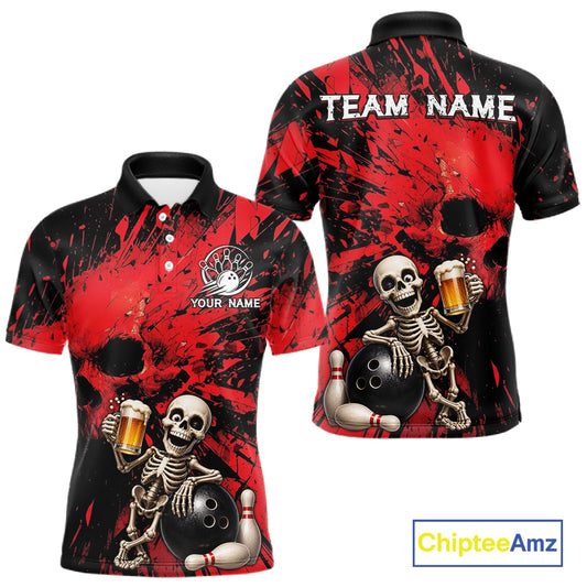 Red and black polo shirt with skeleton design and 'Team Name' text, featuring Chiptee Amz branding.