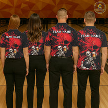 Load image into Gallery viewer, Custom Skeleton Beer Bowling Jersey, Red Splatter Skull Polo &amp; Quarter-Zip Shirt Gift For Men NHT1165