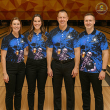 Load image into Gallery viewer, Custom Skeleton Beer Bowling Jersey, Blue Splatter Skull Polo &amp; Quarter-Zip Shirt Gift For Women NHT1167