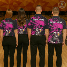 Load image into Gallery viewer, Custom Skeleton Beer Bowling Jersey, Pink Splatter Skull Polo &amp; Quarter-Zip Shirt Gift For Men NHT1169