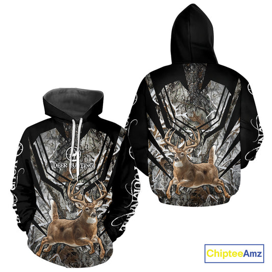 Whitetails Jumping Deer Hunting Camouflage Custom Name Shirts, Best Deer Hunting Camo Winter NHT186