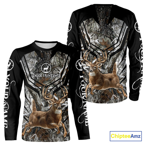 Whitetails Jumping Deer Hunting Camouflage Custom Name Shirts, Best Deer Hunting Camo Winter NHT186