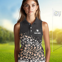 Load image into Gallery viewer, Custom Name Leopard Print Sleeveless Women Polo Shirt – Stylish Animal Print Golf Polo For Womens NHT855