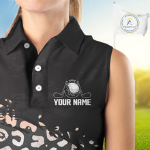Load image into Gallery viewer, Custom Name Leopard Print Sleeveless Women Polo Shirt – Stylish Animal Print Golf Polo For Womens NHT855