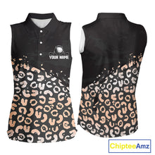 Load image into Gallery viewer, Custom Name Leopard Print Sleeveless Women Polo Shirt – Stylish Animal Print Golf Polo For Womens NHT855