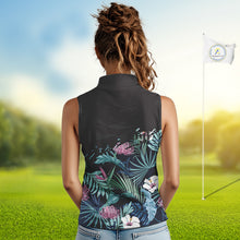 Load image into Gallery viewer, Custom Name Tropical Print Sleeveless Women Polo Shirt – Stylish Animal Print Golf Polo For Womens NHT856