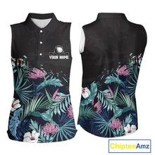 Load image into Gallery viewer, Custom Name Tropical Print Sleeveless Women Polo Shirt – Stylish Animal Print Golf Polo For Womens NHT856