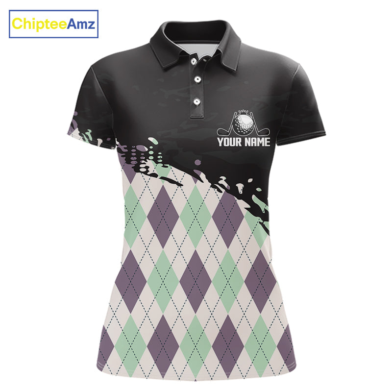 Custom Name Argyle Pattern Print Polo Shirt – Stylish Animal Print Golf Polo For Womens NHT857