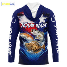 Load image into Gallery viewer, Texas Slam Redfish, Trout, Flounder Custom Fishing Shirts Long Sleeve Hooded, Texas Flag Fishing Shirt NHT505
