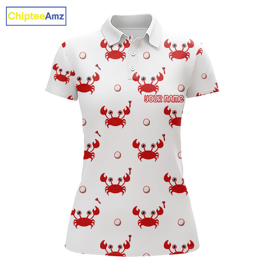 Custom Crab Womens Golf Polo Shirt - Personalized Cute Red Crab Team Name Jersey