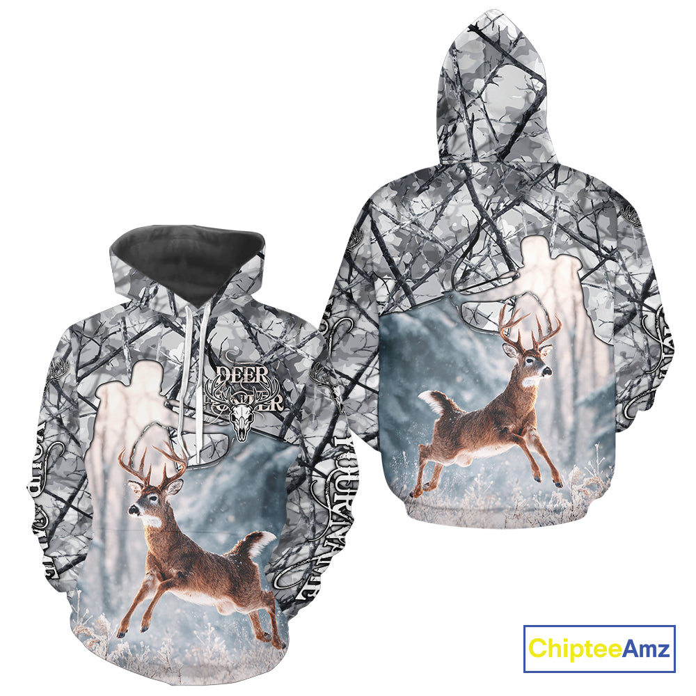 Beautiful Deer Hunting Shirt Camo Gray 3D Full Body Jumping Whitetail Deer Custom Name NHT94