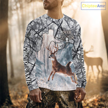 Load image into Gallery viewer, Beautiful Deer Hunting Shirt Camo Gray 3D Full Body Jumping Whitetail Deer Custom Name NHT94