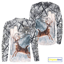 Load image into Gallery viewer, Beautiful Deer Hunting Shirt Camo Gray 3D Full Body Jumping Whitetail Deer Custom Name NHT94