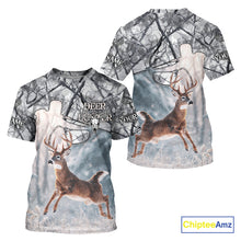 Load image into Gallery viewer, Beautiful Deer Hunting Shirt Camo Gray 3D Full Body Jumping Whitetail Deer Custom Name NHT94